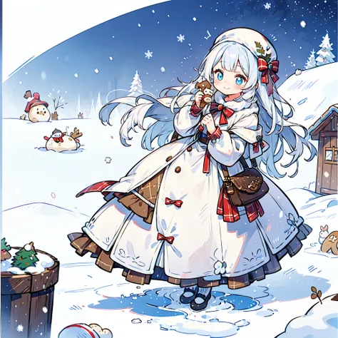 christmas, gingerbread girl, cookie girl, frosting hair, snow, winter wonderland, 1girl, adorable