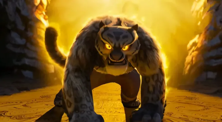 a close up of a cat with yellow eyes in a cave, animated film, animated movie, strong and ferocious, animated film kubo, kung fu panda, animated movie scene, 3 d animated movie, animated movie still, sun wukong, dreamworks animation style, appa from the la...