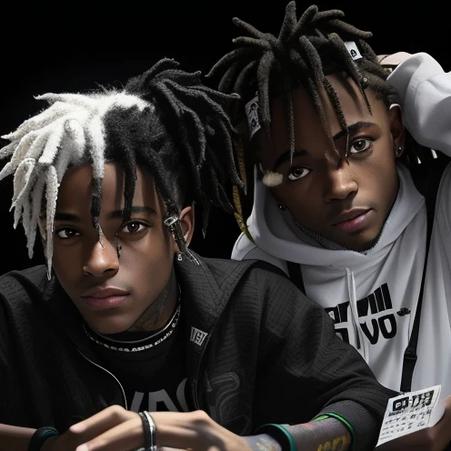 dois jovens com dreadlocks sentados um ao lado do outro, Playboi Carti e Lil Uzi Vert, Livros Playboi, Playboi Livros de retratos, Psicopata, xxxtentacion, taken in the early 2020s, foto de imprensa, ✏️🎨, foto promocional, Sul, Ashy, suave em _ O pano de f...