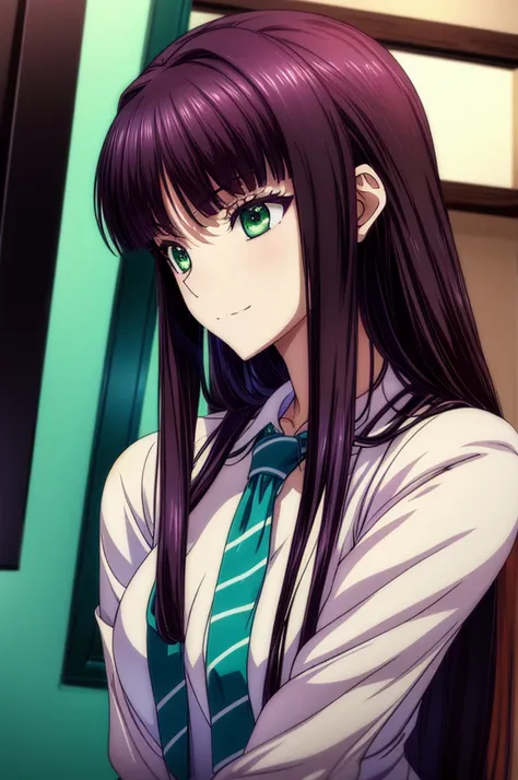 anime girl staring at something with green eyes, closeup iwakura lain, in the anime film, anime visuals of cute girls, anime mov...