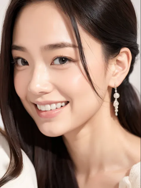 masutepiece:1.5、40 years、portlate、独奏、beautiful countenance、medium sidecut、foco nítido、​masterpiece, top-quality, hightquality, hight resolution、((facial close-up))、A dark-haired,Viewer、a smile