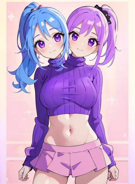 best quality, (masterpiece),(ultra-detailed), (high quality), (high resolution), (2heads:1.5) 1girl, (blue hair), (pink hair), v...