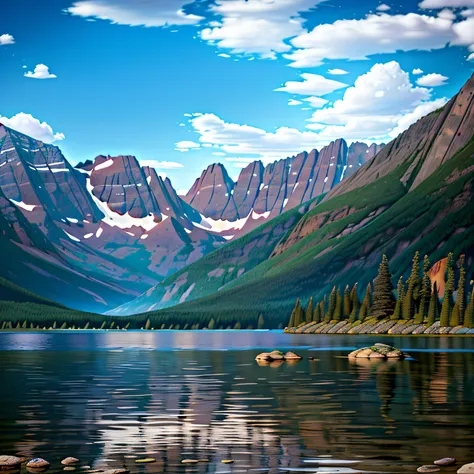 there is a large body of water with a mountain in the background, mountain lakes, rocky mountains, rocky mountains in background, hiking in rocky mountain, spectacular rocky mountains, colorado mountains, lakeside mountains, a lake between mountains, mount...