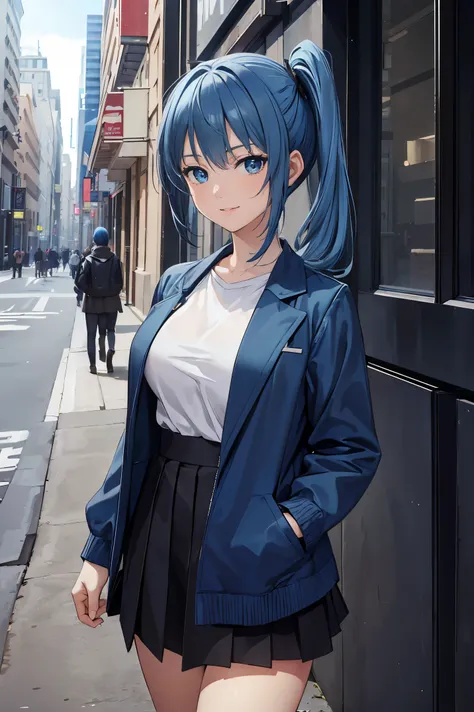 masterpiece:1.2, best quality, ((ultra detailed)), high resolution, 2d, anime style , photo, photography, detailed background, ((dark blue hair,side ponytail,light blue hair inner color,medium breasts))
BREAK
solo,(droopy eyes:1.3),20 years old, (,tall fac...