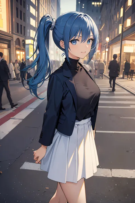 masterpiece:1.2, best quality, ((ultra detailed)), high resolution, 2d, anime style , photo, photography, detailed background, ((dark blue hair,side ponytail,light blue hair inner color,medium breasts))
BREAK
solo,(droopy eyes:1.3),20 years old, (,tall fac...