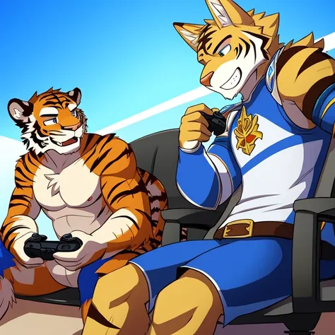 two guys，a tiger，coyote，gaming character，Occlusion，holy paladin