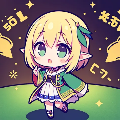 Illustration of an elf deformed into a chibi character with cute gestures and looking at the camera.、high-level image quality、Nendoroid Style