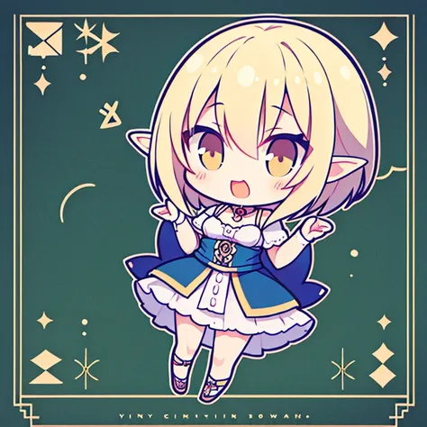 Illustration of an elf deformed into a chibi character with cute gestures and looking at the camera.、high-level image quality、Nendoroid Style