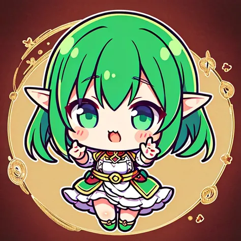 Illustration of an elf deformed into a chibi character with cute gestures and looking at the camera.、high-level image quality、Nendoroid Style