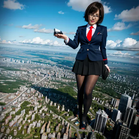 architecture, giantess art, a hyperrealistic schoolgirl, highly detailed giantess shot, der riese, shorthair, black pantyhose, a...