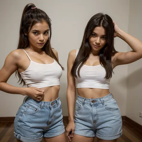 Two twins with different clothes and different poses from Brazil, very humble photo for social media