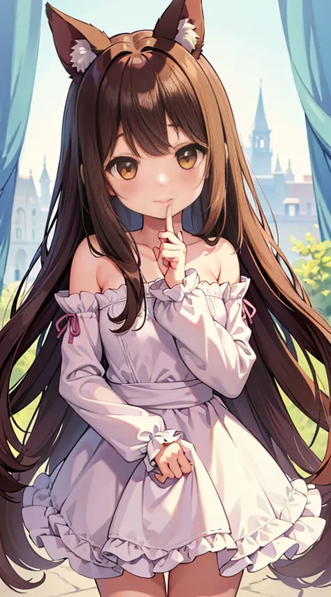 naked,(Best Quality,hight resolution) A cute girl with fluffy ears and pastel colored fur、standing in front of a vibrant background, Wrapped in a gentle crayon-like texture. She has long, Brown hair and beautiful brown eyes sparkle with warmth and curiosit...