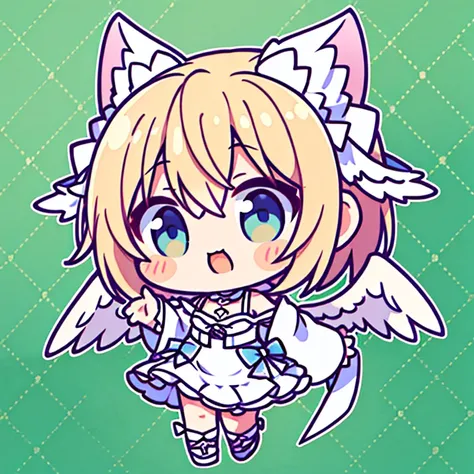 Illustration of an angel deformed into a chibi character with cute gestures and looking at the camera..、high-level image quality、Nendoroid Style