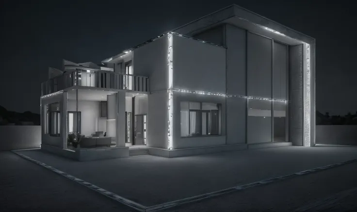 THE MODERN VILLA, BLUE GREY TONE, NIGHT LIGHTING,