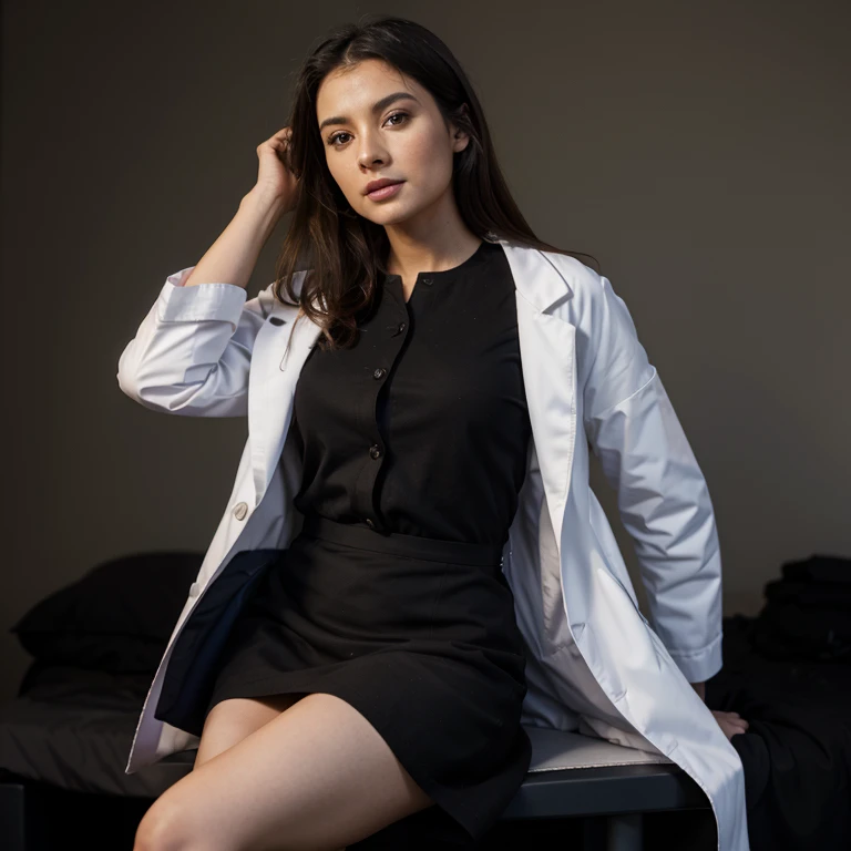 extremely high quality, Realismo, female doctor, black medical coat