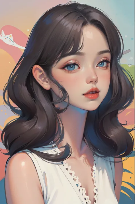 (Best quality,4K,8K,A high resolution,tmasterpiece:1.2),ultra - detailed,anime portrait,retro doodle,catss,shoulder，Lace，comic line art,low-saturation,pastelcolor,vintagestyle,stylized lighting