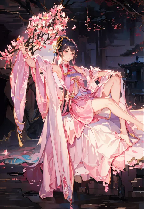 Lots and lots of details，Dancing in a pink dress and pink feathers, full body xianxia, 《genshin impact》Ke Qingyu, heise jinyao, 《genshin impact》Zhongli in Zhongli, Inspired by PwC, ethereal wings, full - body majestic angel, Im going, Popular topics on cgs...