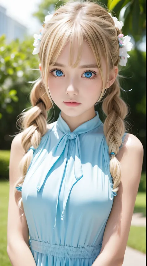 Twintails are sexy, so her face.., extemely cute and beautiful、shiny very beautiful skin、Beautiful disheveled bangs、Very beautiful and cute sexy bright sky blue eyes、very big eyes beautiful very long shiny silky blonde hair、18 years old petite, an extremel...