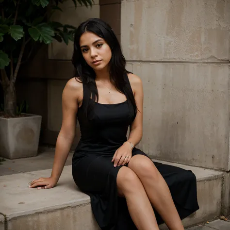 Hispanic girl… black straight hair.. wearing bridesmaids dress…. sitting at a wedding… holding cig… with smoke coming out -real