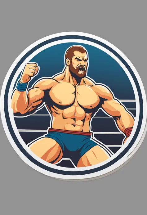 (Sticker),White background,(in circle), wrestling hero , ,, Ultra detailed, Detailed drawing, vectorised, Silhouette, 8K, professional sticker design, Flat design, Vector lines, Sticker, Full-HD