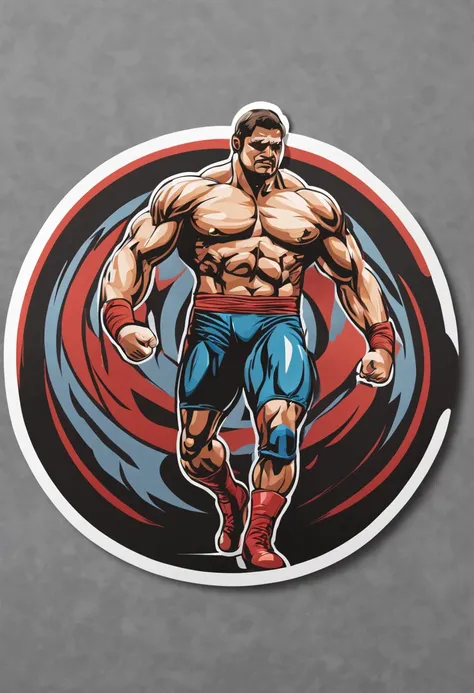 (Sticker),White background,(in circle), wrestling hero , ,, Ultra detailed, Detailed drawing, vectorised, Silhouette, 8K, professional sticker design, Flat design, Vector lines, Sticker, Full-HD