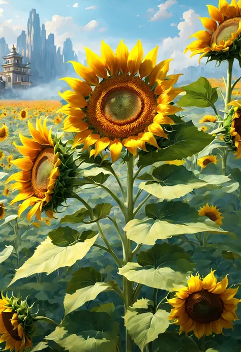 by Song Huizong Zhao Ji, (Sunflower), intricate, (best quality, masterpiece, Representative work, official art, Professional, unity 8k wallpaper:1.3)