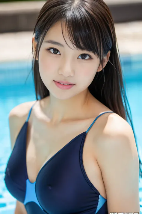 ((Show face only、Close-up of face、bustshot、no-makeup))、School swim wear、Summer pool、(realisitic、Photorealsitic、ultra-detailliert、Highest Details Skins、top-quality、​masterpiece、超A high resolution)、Cute Japan Woman、17 age、hi-school girl、younggirl、1 girl in、I...