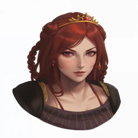 a drawing of a woman with red hair and a crown on her head, maiden with copper hair, portrait of a queen, detailed character portrait, d&d character head portrait, baldurs gate character portrait, portrait of a dnd character, sansa, liliana vess, dnd chara...