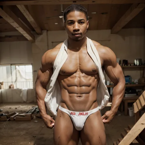 Michael B Jordan muscled big chest white thong