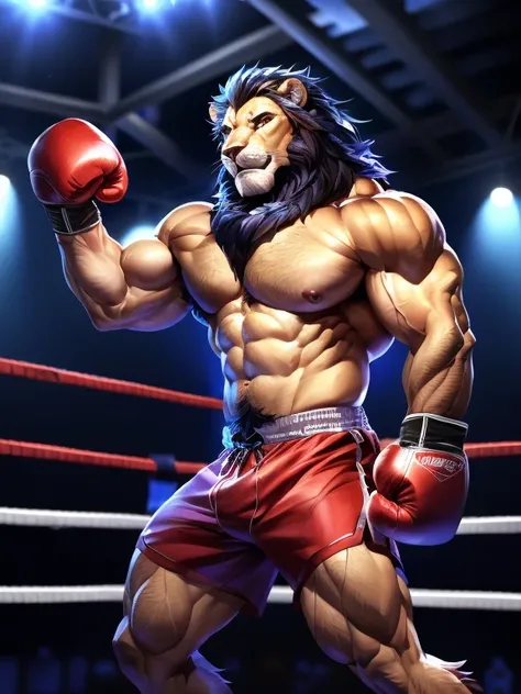 screw it up:   Muscular human lion wearing boxing gloves. 4K, A high resolution, Best quality at best, perfect colors, perfect shadow, perfect litthing, posted on e621, hairy bodies, Alone, Human lion, my, bodyhair, older, male people, , male people, (musc...