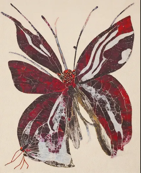 Close up of butterfly on white background with red and white background, Synthetic polymer coating on linen, Franzisek Kupka, Created, author：Kawabata Tatsushi, inspired by Katsushika Ōi, butterfly pop art, butterflys, Kuroda Seiki, butterfly embroidery，Ir...