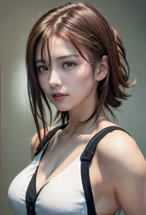 (8K, Photorealistic, Raw photo, of the highest quality: 1.3), (1girl in), Super beautiful, (Realistic face), (boyish, Silver Color Berry Shorthair), Beautiful , Glare that captivates the viewer, Beautiful expression, Beautiful breasts, (Realistic skin), Be...