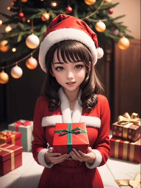 (best quality,4k,8k,highres,masterpiece:1.2),ultra-detailed,realistic,gifts,table,Christmas tree,decorations,wrapping ,bows,ribbon,presents,holiday spirit,vibrant colors,warm lighting,cozy atmosphere,toys,cards,candles,snowflakes,joyful,celebration,exquisi...