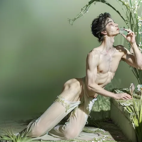 (masterpiece, best quality, dreamlike, hyperrealistic, 4k:1.35), (((1boy))), (Prince Narcissus is a beautiful royal lithe slender androgynous male parasitic flower, Prince of Flowers, narcissistic vain squeamish haughty overflown with scorn and disdain mat...