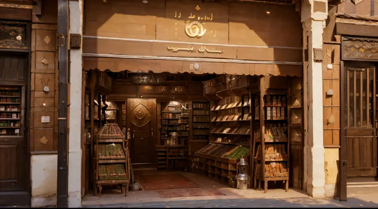 (A traditional 1355 Iranian spice shop in the old market of Urmia, ritual, energy, vitality, (best quality, masterpiece, Representative work, official art, Professional, unity 8k wallpaper:1.3)