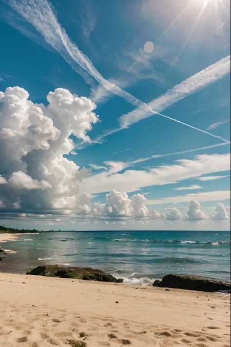 Summer clouds, lumpy clouds, background, outdoors, nature, daytime, landscape, sky, beach, natural light