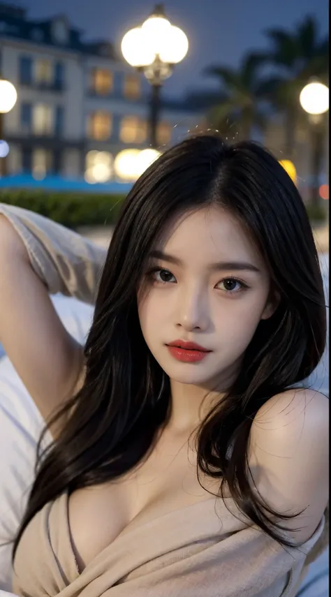 facing at camera，face to the viewer，standing on your feet，High picture quality，Works of masters，Kizi，Black hair，Long hair shawl，Long hair flowing over the shoulders，cropped shoulders，鎖骨，exquisite face，Hydrated red lips，white dresses，鎖骨，facing at camera，Sin...