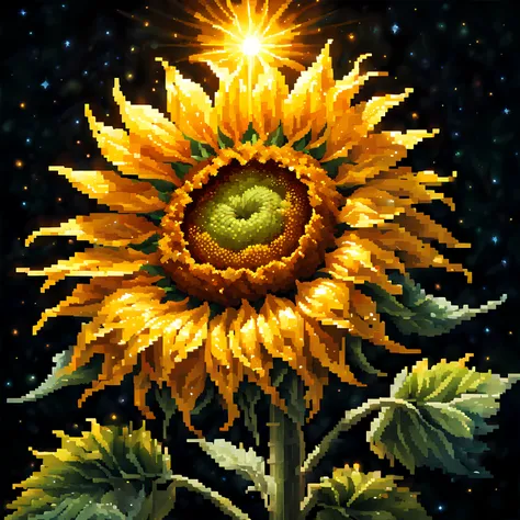 (pixel art:1.3), (close up:1.3), (big single magical) sunflower, ((radiating an ethereal glow)), ((absorbing the cosmic energy)), a sense of awe and wonder, the beauty and power of nature, More Detail