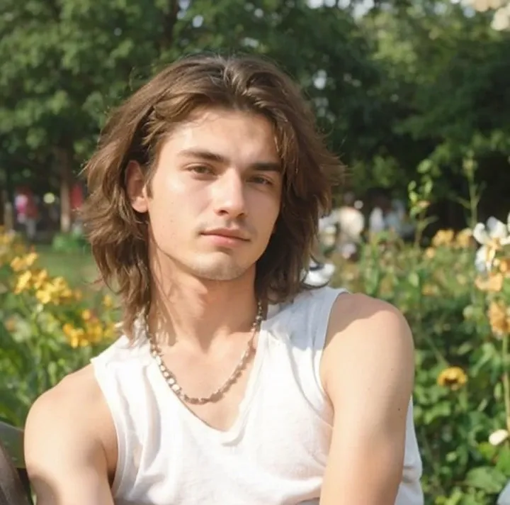 26 years old man sitting on a bench, early 1970s