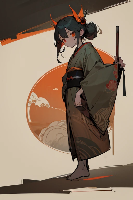 (full body), (rough sketch), (Line drawing drawing style illustration), ((Maine is a monster)), (eerie), (Outline warm color), Japanese painting, Japanese style tool, Dark atmosphere, horror factor, personification of junk, Mysterious Variants, spooky look...