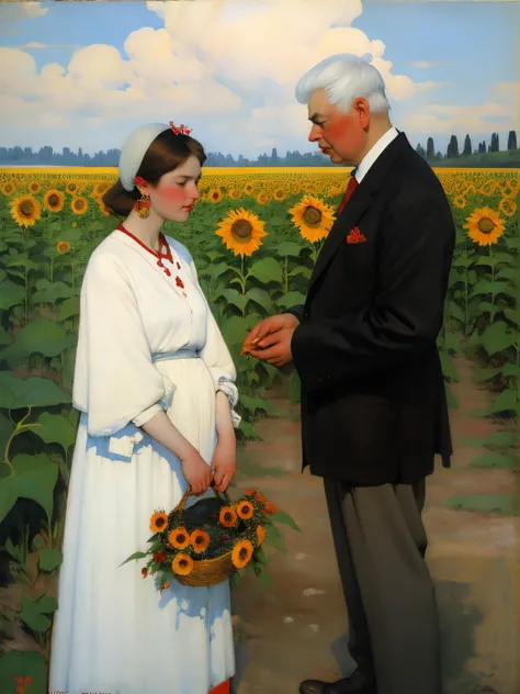 Sunflowers and red berries, author：Dechiko Uzunov, Natalia Goncharova, soviet painting, traditional art, author：Ilya Glazunov, author：Gyorgy Rozsahedhi, author：Reiko Ikemura, Pavel Filonov, by Elena Karimova