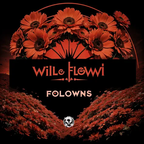 a band logo for a band called "wildflowrr". red and black theme with text saying "wildflowrr" in a black circle. add wilted looking flowers and have the image rock and roll/alternative themed