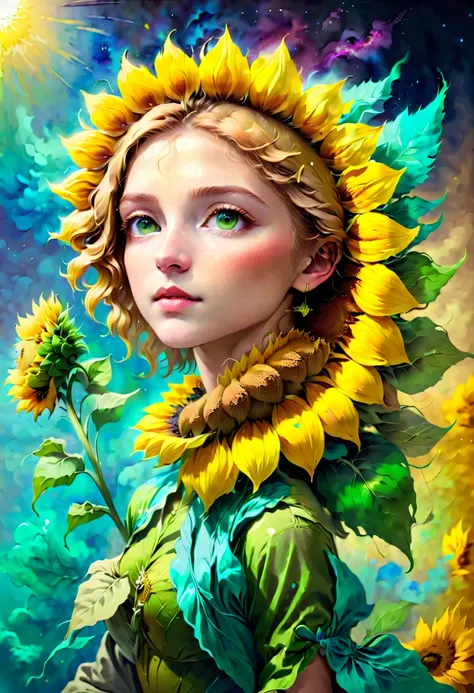 van gogh style、(a delicate sunflower flower)、painting of itality、beauty、creative depiction、hope and courage、think and appreciate...