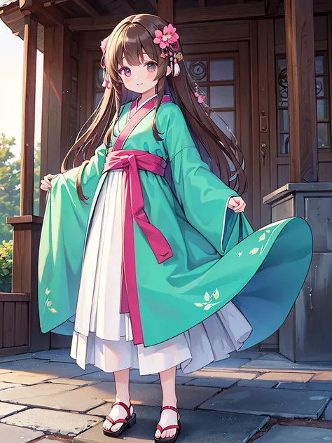 simple background, flat background, 1young girl, shrine maiden, eyes have light, standing, holding 1naginata, toe, brown hair, full body, (solo), (masterpiece), (detailed), (detailed face), (detailed eyes), ((realistic))