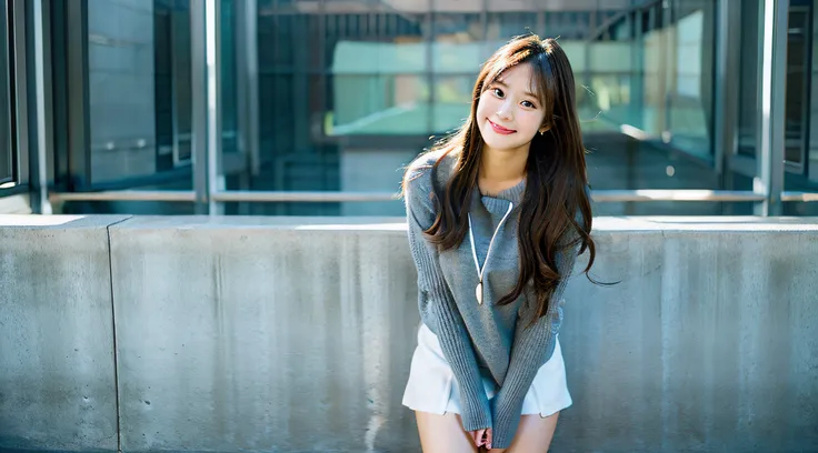 Cute College Girl, 18 years old, Wearing a gray miniskirt、Yuki