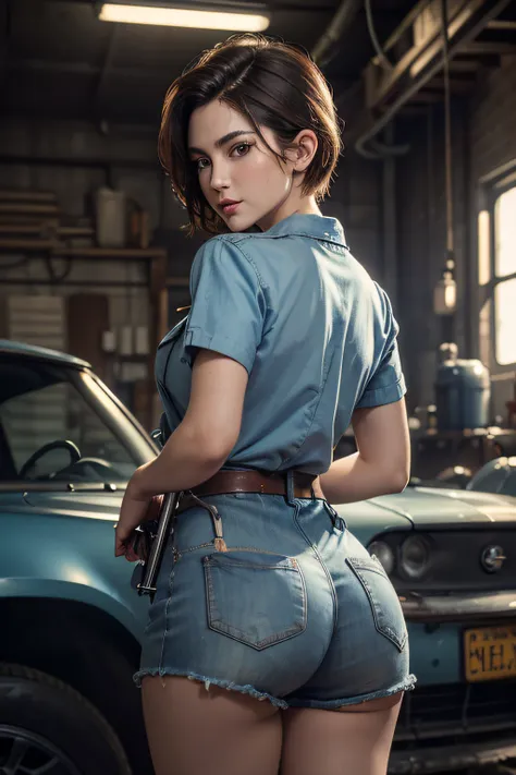 ((masterpiece)), ((best quality)), wide angle shooting, (oil painting), beautiful female mechanic, sexy, short hair, round eyes,...