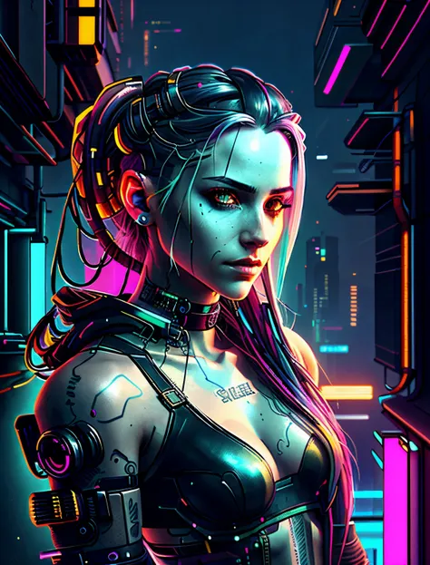 a girl with long hair，cyberpunk tattoo，head portrait，ssmile，gaming character，GameCG，perfect pubic，Cyberpunk beautiful girl, cyberpunk artstyle, modern cyberpunk, Advanced digital cyberpunk art, the cyberpunk girl portrait, bright cyberpunk glow, cyberpunk ...