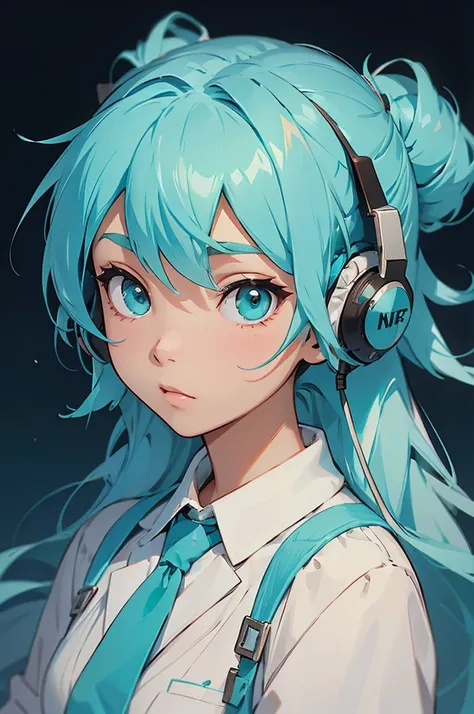 hair color tiffany blue、Headphones on the head,background christmas