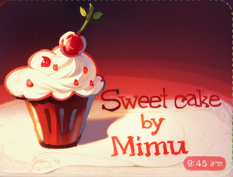 a close up of a cupcake with a cherry on top of it, handwriting title on the left, sweets, beautiful drawing style, cute drawing, by Mi Fu, cake art, yummy, 🪔 🎨;🌞🌄, by Muqi, cakes, ❤🔥🍄🌪, cake in hand, cute artwork, by Miwa Komatsu