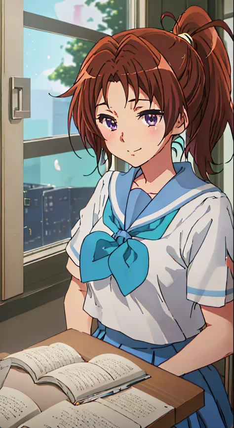 best quality, masutepiece, hight resolution, solo, {nakagawa_natsuki_sound euphonium:1.15}, brown_hair, ponytail, long_hair, pur...